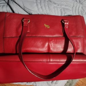 Emma fox red leather laptop bag